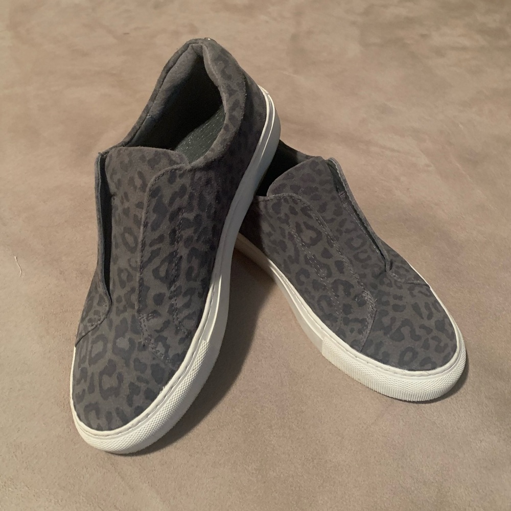 J Slide Gray/Black Suede Leather Animal Print Sneakers